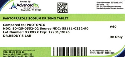 Pantoprazole Sodium DR 20mg #60 - Pantoprazole Sodium DR 80425 0552 02
